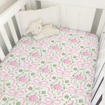 Fall Pink Pumpkins Bows Gingham Baby Crib Sheets for Girls Autumn Thanksgiving Harvest Soft Snug Fitted Crib Mattress Covers for 52''x28'' Standard Crib & Toddler Mattress Halloween Bed Sheets