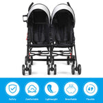 BABY JOY Double Umbrella Stroller, Lightweight Travel Side by Side Twin Stroller with Large Storage, Cup Holder, 5-Point Safety Harness, Adjustable Canopy & Compact Fold for Infant and Toddler (Black)