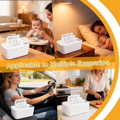 Wipe Warmer, Baby Wipes Dispenser, Large Capacity Baby Wipe Warmer, Wet Wipes Dispenser for Diapers, Wet Wipe Warmer with Night Light for Home, Car & Travel, 3 Temperature Settings