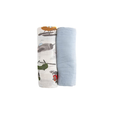 Little Unicorn Air Show Cotton Muslin Swaddle Blanket Set | Set of 2 | 100% Cotton | Super Soft | Newborns and Infants | Large 47 x 47 | Machine Washable
