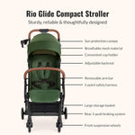 Dream On Me RioGlide Baby Stroller, Forest Green – Lightweight, Compact, Quick-Fold Travel Stroller with Adjustable Backrest & 5-Point Harness