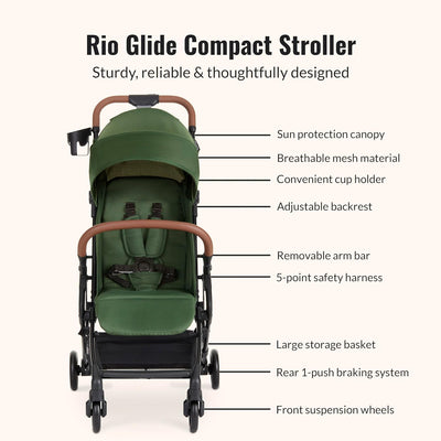 Dream On Me RioGlide Baby Stroller, Forest Green – Lightweight, Compact, Quick-Fold Travel Stroller with Adjustable Backrest & 5-Point Harness