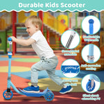 Kick Scooters for Kids 3-5 5-7 Years Age - Stable Handlebars Steer,Anti-Slip Deck,Height Adjustable Three Wheeled LED Lighted Up Toddler Scooter for Boy & Girl, Indoor Outdoor Kid Child Gift,Blue