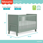 Dream On Me Fisher Price Iris 4-in-1 Convertible Crib in Meadow Green, Greenguard Gold & JPMA Certified, Converts from Baby Crib to Day Bed, Full-Size Bed and Toddler Bed