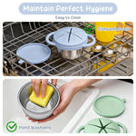 2 Pack Toddler Snack Cups, Baby Stainless Steel Snack Containers for Kids with Spill Proof Food Grade Silicone Lids & Handles 9 OZ No Spill Baby Snack Box for Mess-Free Snacking