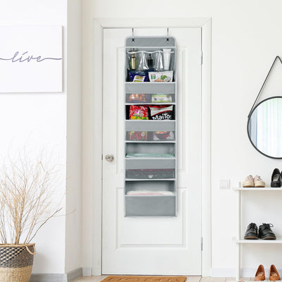 Univivi Door Hanging Organizer Nursery Closet Cabinet Baby Storage with 4 Large Pockets and 3 Small PVC Pockets for Cosmetics, Toys and Sundries (Grey)