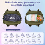 RUVALINO Diaper Bag Backpack, Multifunction Travel Pack Maternity Baby Changing Bags, Large Capacity, Waterproof, Olive Green