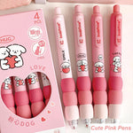 MOZXIRZ 4 Pcs Cute Gel Pens Aesthetic Retractable Pens Cartoon Soft Grip Pen 0.5mm Black Ink Pen Kawaii Office School Pens Supplies for Women Men (Pink Puppy)