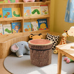 CHEFAN Fruit Storage Stool Ottoman,Tree Stump Stool, Cute Folding Storage Toy Box, Collapsible Seat Chest, Wood Stump Organizer Stool for Toy, Cloth and Kids