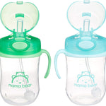 Amazon Brand - Mama Bear Silicone Weighted Straw Sippy Cup, 9 Ounces, Pack of 2, Blue/Green