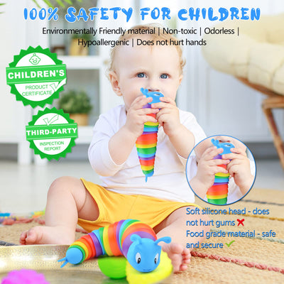 Cevioce Fidget Slug Toy, Sensory Slug Fidget Toys for Kids & Adults, 1 PC Autism Sensory Toys for Children Toddlers, Toddler Toys 3+ Year Old, Easter Basket Stuffers Gifts for Kids Boys Girls E