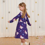 PATPAT Toddler Girl 2-Pack Long Sleeve A-line Dress Set Birthday & Magical Moments, Lavender Unicorn, 18-24M