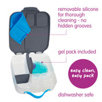 b.box Lunch Box for Big Eaters All Ages - 8.5 Cup Leak Proof Bento Box with 4 Compartments, School Lunch Container with Ice Pack, Dishwasher Safe, BPA-Free, PFAS-Free - Blue Slate