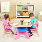 Costzon Kids Table and Chairs, 3 PCS Activity Desk Set w/ 4 Detachable Storage Bins for Indoor Outdoor Play Art Crafts Picnic Patio, Lightweight Toddler Table and Chair Set (Pink & Blue)