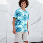 PATPAT Boys Tie Dye T-Shirts Size 8-9 Years Turquoise Short Sleeve Crewneck Neon Shirt Kids Casual Hippies Clothes