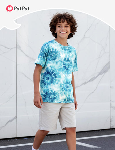 PATPAT Boys Tie Dye T-Shirts Size 8-9 Years Turquoise Short Sleeve Crewneck Neon Shirt Kids Casual Hippies Clothes