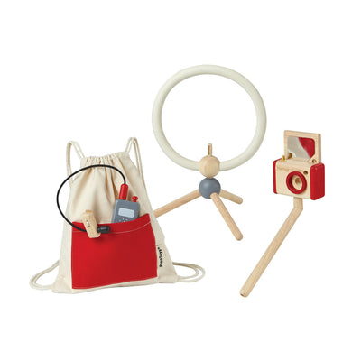PlanToys® Wooden Pretend Play Video Creator Kit for Kids | Montessori Vlogger Role Play Toy with Camera, Ring Light & More | Eco-Friendly Educational Toy for Storytelling & Communication Skills