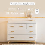 dadada Soho 5-Drawer Dresser for Nursery and Bedroom - Modern Design, Large Storage, Baby-Safe Finish, Soft Close Drawers, Anti-Tip Safety, Sturdy Legs & Solid Wood Handles, 47" Wide (White+Natural)