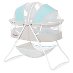 Dream On Me Karley Bassinet, Award Winner Lightweight Travel Baby Bassinet, Foldable Bedside Sleeper, Adjustable Double Canopy, Spacious Design, Soft Fabric, Storage Basket – Blue and Grey