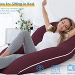 INSEN Pregnancy Pillow, Maternity Body Pillow with Velvet Cover, C Shaped for Side Sleeping (Cooling Tencel-Red Plum)