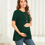 Xpenyo Women Tiered Maternity Top Fashion Short Sleeve Casual Pregnancy Blouse Shirts Deep Green M