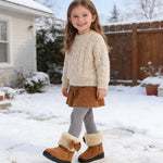 DADAWEN Baby's Girl's Toddler Fashion Cute Bowknot Fur Lining Princess Warm Snow Boots Brown US Size 6 M Toddler