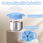 BUSOHA 2 Pack Stainless Steel Toddler Snack Cups - 12 OZ Spill-Proof Baby Snack Containers with Silicone Catcher and Lid Travel Snack Containers for Kids Food Grade Silicone Dishwasher Safe