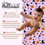Halloween Baby Crib Sheets for Boys Girls 52 x 28 Inches Pumpkin Fitted Crib Sheet for Standard Crib and Toddler Mattress,Baby Sheet Newborn Bedding Nursery Mattress Cover,Purple