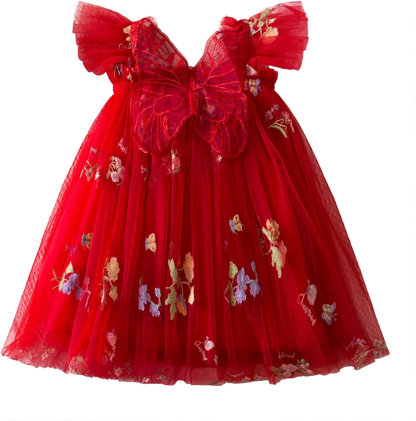 NNJXD Baby Girl Tulle Dress Casual Flower Embroidery Toddler Dresses