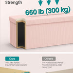 SONGMICS MAZIE Collection - Storage Ottoman Bench, Foldable Foot Rest, 15 x 43 x 15 Inches, End of Bed Bench, Storage Chest, Load 660 lb, Living Room, Bedroom, Entryway, Jelly Pink ULSF604R01