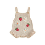 mlpeerw Baby Girl Summer Clothes Newborn Sleeveless Knit Sweater Romper Floral/Strawberry Onesie Cute One Piece Outfit (Strawberry Floral Beige, 0-3 Months)