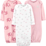 Simple Joys by Carter's Baby Girls' Cotton Sleeper Gown, Pack of 3, Light Pink Bunny/White Rainbow/Elephants, 0-3 Months