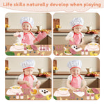 TYRY.HU 11Pcs BPA Free Kids Play Kitchen Accessories Toy, Silicone Pretend Play Food Sets,Cooking Toys Set with Pots & Pans,Pretend Cooking Toys, Montessori Learning Gifts for Toddlers 1-3,Pink