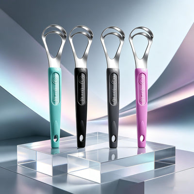 Cbiumpro 4-Pack Tongue Scraper for Kids & Adults, Stainless Steel Tongue Cleaner with Travel Case, Reduce Bad Breath