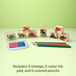Melissa & Doug Wooden Stamp Set: Dinosaurs - 8 Stamps, 5 Colored Pencils, 2-Color Stamp Pad - FSC Certified