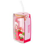Silver Buffalo Strawberry Shortcake Giant Strawberry Pink Glass Jar Tumbler with Bamboo Lid and Glass Straw, 16 Ounces