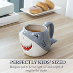 MyGift 12 oz Gray Ceramic Coffee Mug with Smiling Happy Baby Shark Shaped Design, Two Tone Shark-Themed 3D Cartoon Animal Drinking Tea Cup with Handle, Cute Novelty Gift