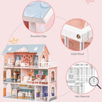 ROBOTIME Doll House Wooden Dollhouse for Kids 3 4 5 6 Years Old, Doll House w/28PCS Furniture Plastic, for 3.3”Dolls, Birthday Presents for Toddler 3+
