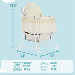 Dream On Me Lacy Portable 2-in-1 Bassinet & Cradle in Cream, Lightweight Baby Bassinet with Storage Basket, Adjustable and Removable Canopy