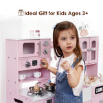 Wooden Play Kitchen for Toddlers and Kids with Lights & Sounds, Large Interactive Pretend Play Set with Ice Maker, Stove, Sink, Oven, 12 Accessories - Ages 3-8