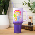 Silver Buffalo Care Bears Rainbow Featuring Funshine, Cheer, Grumpy, Friend, and Good Luck Bear Stainless Steel Tumbler with Handle and Straw, Fits in Standard Cup Holder, 40 Ounces