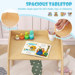 Costzon Kids Table and Chairs, Montessori Weaning Wooden Desk and Chair w/Wide Tabletop, Curved Edges, Space-Saving Design for Kids' Room, Nursery and Playroom, Toddler Table and Chair Set (Natural)