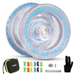 MAGICYOYO Tug Return Responsive Yoyo K1 , Hubstacks Yo-yo for Kids Beginners Dual Purpose YoYo with Unresponsive Bearing, Storage Bag + 12 Strings +Yo-Yo Glove +2 Yo yo Hubstacks (Glitter Clear)
