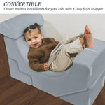 MeMoreCool Modular Kids Sofa – Convertible Foam Couch with Slide & Stair, Playroom & Bedroom Sectional Child Furniture | Soft Washable Cover | Ages 3+ | Grey