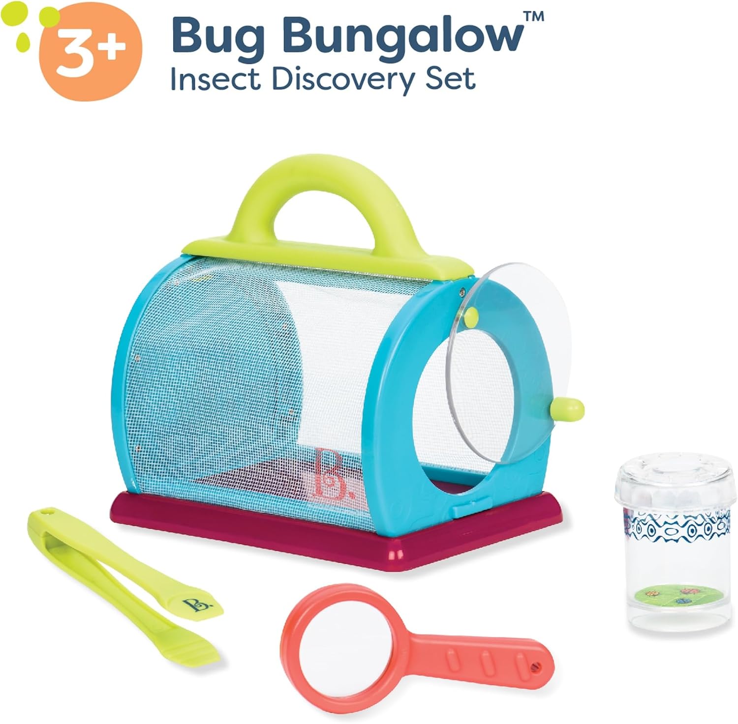 B. toys - Bug Bungalow Insect Catching Kit with Mesh Case, Magnifying Container, Tweezers & Magnifier - Educational Outdoor Toys for Toddlers - Nature Exploration Set for Kids 3+ Years