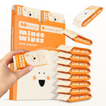 Packaging of Mince Wipes with a hand holding one, on a white background