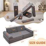 Kinevoli 8pcs Modular Kids Couch, Toddler Play Sofa for Playroom Bedroom, Convertible Foam and Floor Cushion for Boys & Girls, Gray