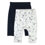 HonestBaby Multipack Harem Pants Roomy Fit Pull on Bottoms 100% Organic Cotton for Infant Baby Boys, Girls, Unisex, Jumbo Twinkle Navy, 18 Months