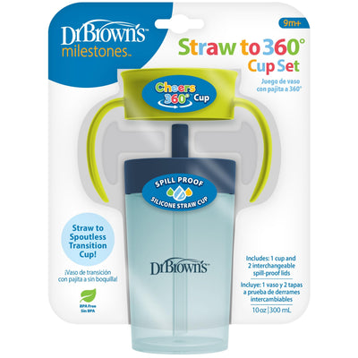 Dr. Brown's Straw to 360° CupSet packaging with cup and straw on a white background