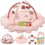 5-in-1 Plush Baby Play Gym, Baby Play Mats, Convertible Baby Gym with Pillow, Tummy time mat, 6 Sensory Toys, Baby Activity Center from Newborn to Toddler, Pet Bed, Cat & Dog Bed, Ball Pit, Pink